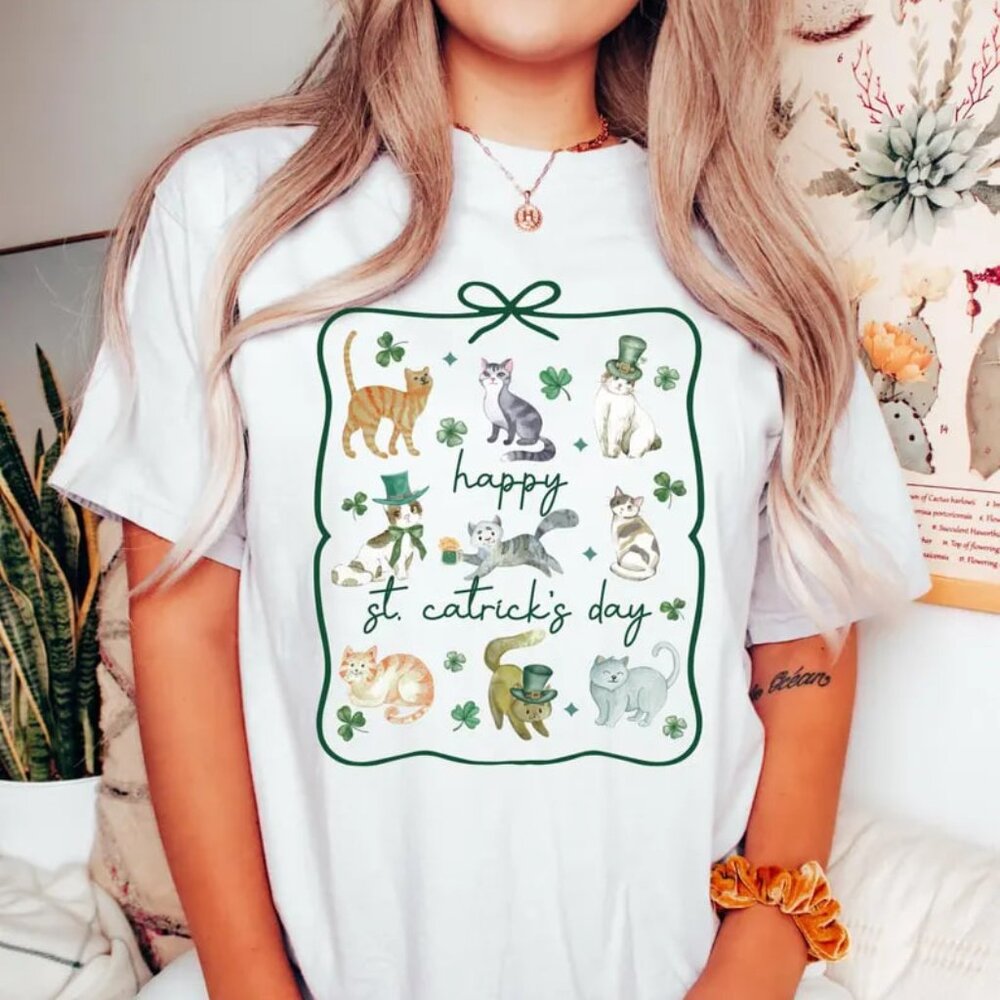 Happy St Patricks Day Cat Shirt, St Patricks Cat Lover Tshirt, Lucky Cat Tee